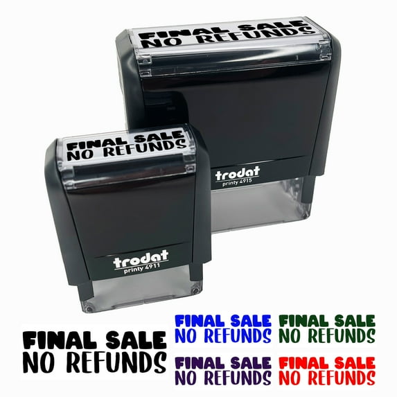 Final Sale No Refunds Self-Inking Rubber Stamp Ink Stamper for Business Office - Blue Ink - Large 2-3/4 Inch