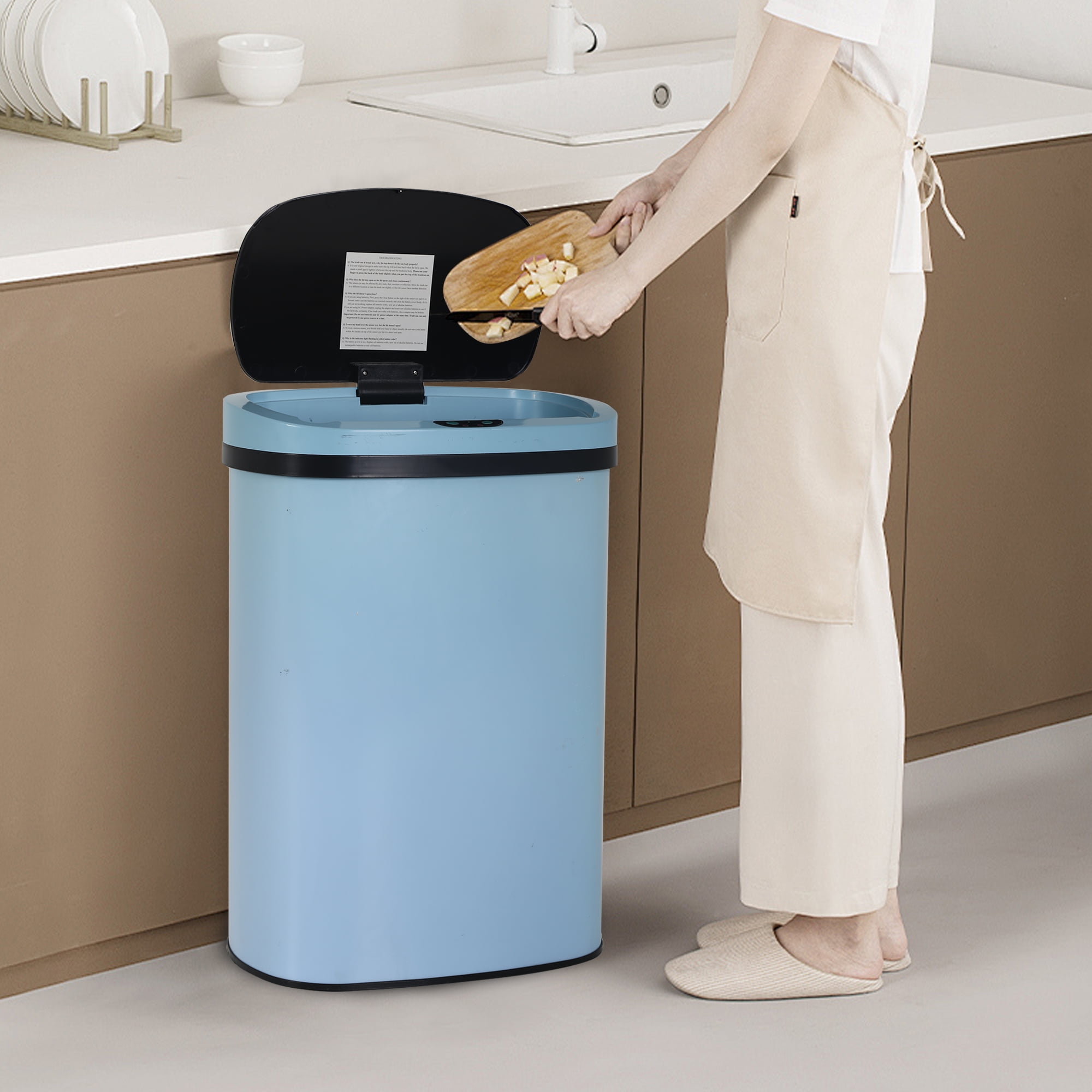 Touch Free Stainless Steel Trash Can 13 Gallon for Kitchen, Automatic Garbage Can with Lid Trash Bin for Bathroom Kitchen Wastebaskets for Bedroom Auto Open Trash Cans Motion Sensor, Blue