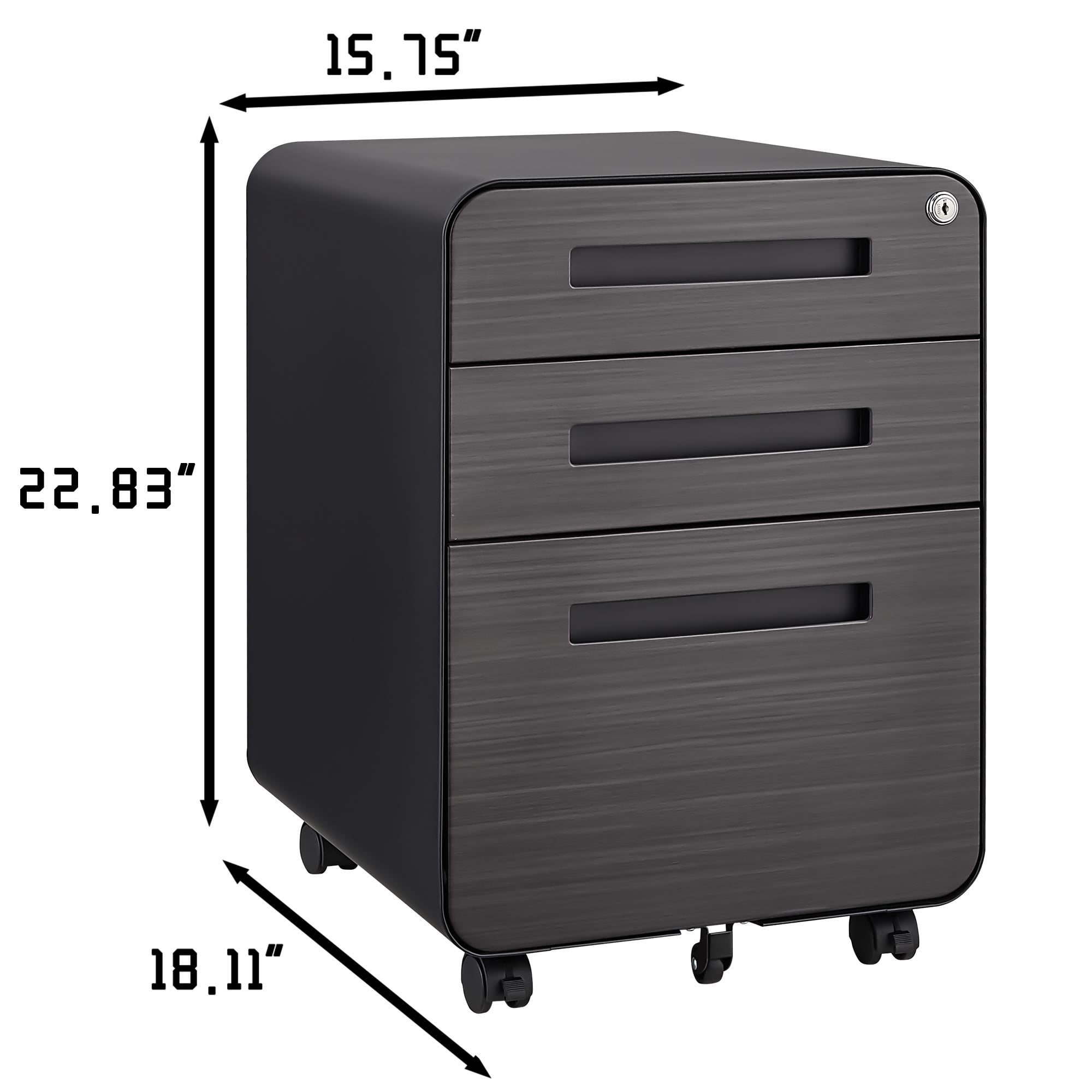 White 3-Drawer Office Filing Cabinet on Wheels with Lockable Storage for