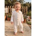thumbnail image 3 of Cjfdfy Newborn Baby Boy Girl Fall Outfit Jumpsuit Collared Long Sleeve Button-down Pocket Solid Fall Romper Infant Crinkled Jumpsuit Soft Coming Home Fall Winter Outfit, 3 of 9