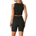 thumbnail image 3 of INSPIRE CHIC Womens Sleeveless Outfits Ribbed Knit Crop Tank Top with Jogger Biker Pajamas Shorts Lounge Sets L Black, 3 of 6
