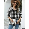 thumbnail image 3 of Women Plaid T-Shirt Long Sleeve Button Lapel Casual, 3 of 3