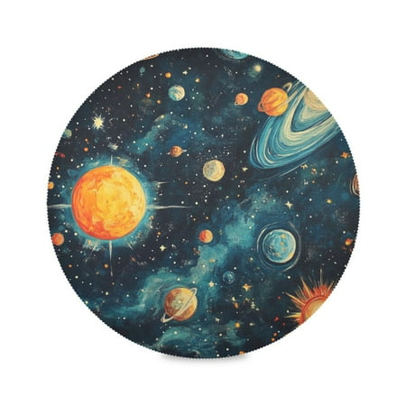 

WOBOGO Cartoon Degas-style Cosmic Background Round Placemats Set of 1 Heat Resistant Washable Kitchen Table Decorations 15.4in