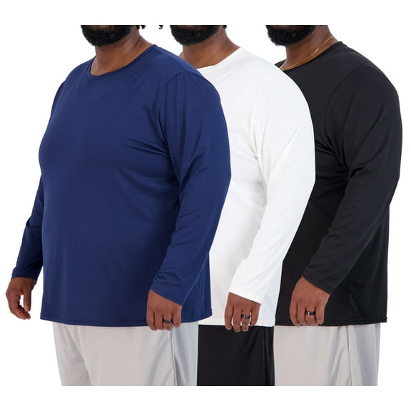 Real Essentials 3 Pack: Men’s Big & Tall Tech Stretch Long-Sleeve & Short-Sleeve Dry-Fit T-Shirt (3XT-5XT)