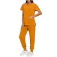 thumbnail image 6 of Women Scrubs Sets Jogger Medical Nurse Uniforms Stretch Petite Yoga Polyester Short Sleeve Scrub Shirt Wide Leg Uncuffed Scrub Pant Orange L, 6 of 6