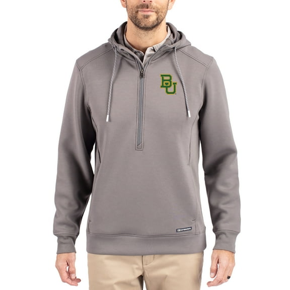 Men's-Cutter & Buck Gray Baylor Bears Roam Eco Recycled Half-Zip Pullover Hoodie