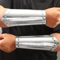 thumbnail image 3 of Jiibva Unisex Medieval Viking Gauntlet Arm Bracers PU Leather Mirror Silver 25cm, 3 of 7