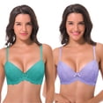 thumbnail image 1 of Curve Muse Women’s Plus Size Lightly Padded Underwire Balconette Bra -2PK-Lavender,Blue Turquoise-42D, 1 of 7