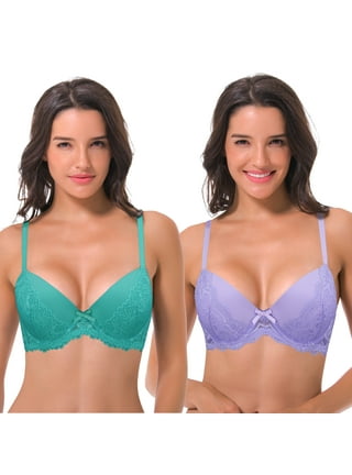 Curve Muse Womens Push Up Add 1 and a half Cup Underwire Halter Front Close  Bras -2PK-Purple,Coral-36DDD 