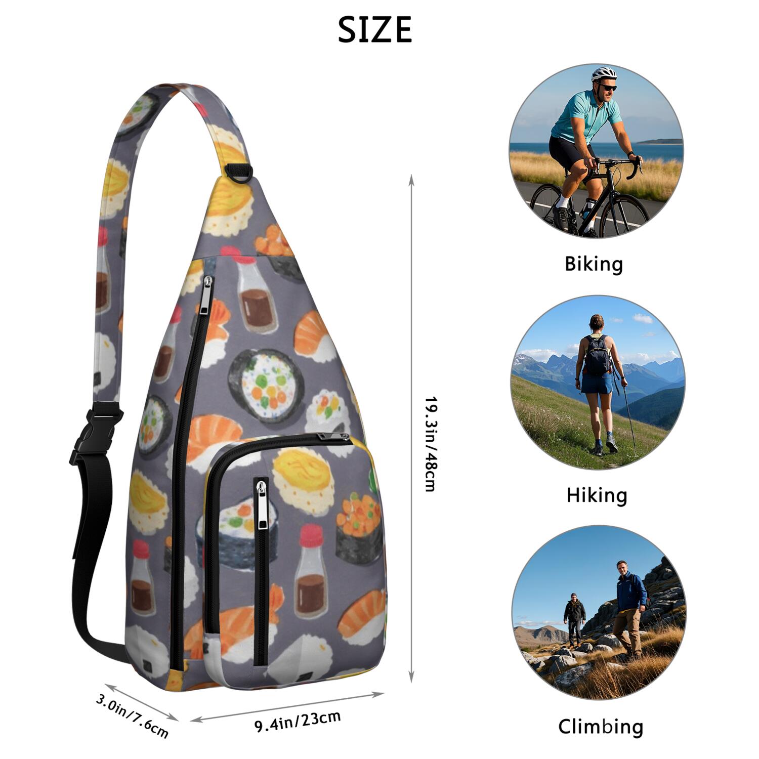 Crossbody Sling Bag for Men with Adjustable Shoulder Strap Shoulder Backpack Chest Bag Crossbody Bag for Travel Sushi