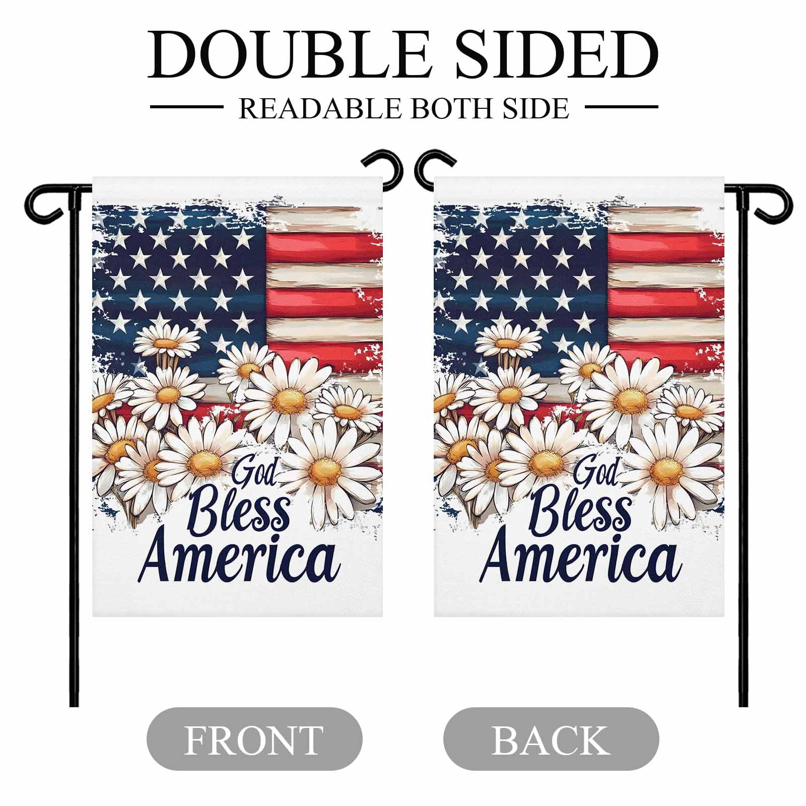 4th of July Garden Flags Retro Patriotic USA Flag Garden Flag Double Sided Welcome Flag Daisy Floral Independence Day Yard Flags for Outdoor Lawn Porch Memorial Day Seasonal Holiday Decor 28x40 Inch