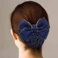 thumbnail image 4 of EeaseCA 2Pcs Bowknot Hair Snoods Golden Tuck Net Headdress Occupational Hair Bun Net for Class Work Daily (Blue), 4 of 7