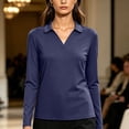 thumbnail image 7 of Tqcoqu Women's Solid Collared V Neck Long Sleeve Polos Shirts,Soft Casual Work Office Basic Pullover Tops,Navy Women's S-XXL, 7 of 7