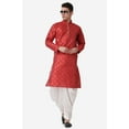 thumbnail image 5 of Royal Kurta Elegant Maroon Jacquard Silk Printed Long Kurta and White Salwar for Men, 5 of 5