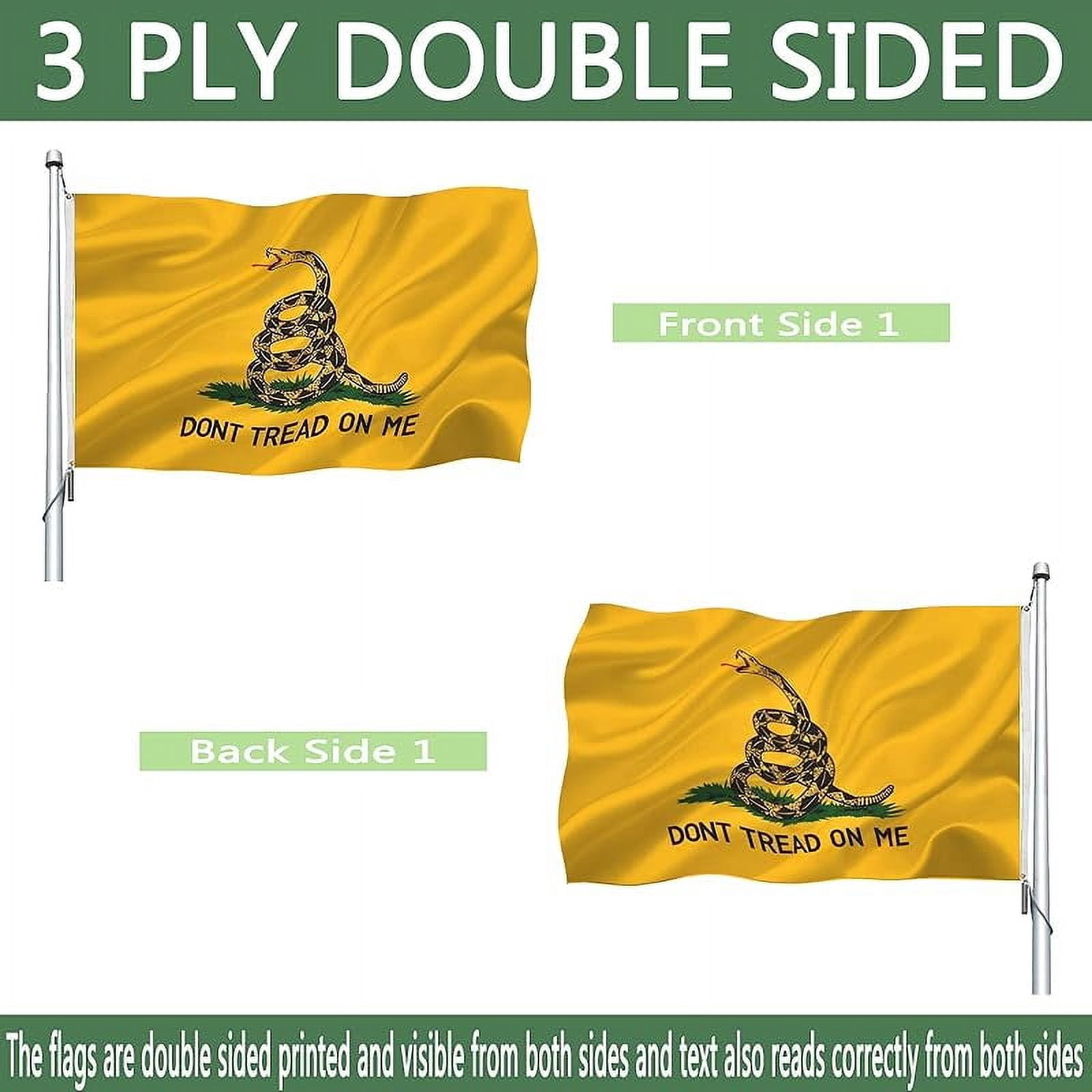 Double Sided Dont Tread on Me Gadsden Flag- Heavy Duty Don't Tread on Me Flag 3x5 outdoor -Tea Party Rattlesnake Flags Banner with 2 Brass Grommets 4 Rows Stitched