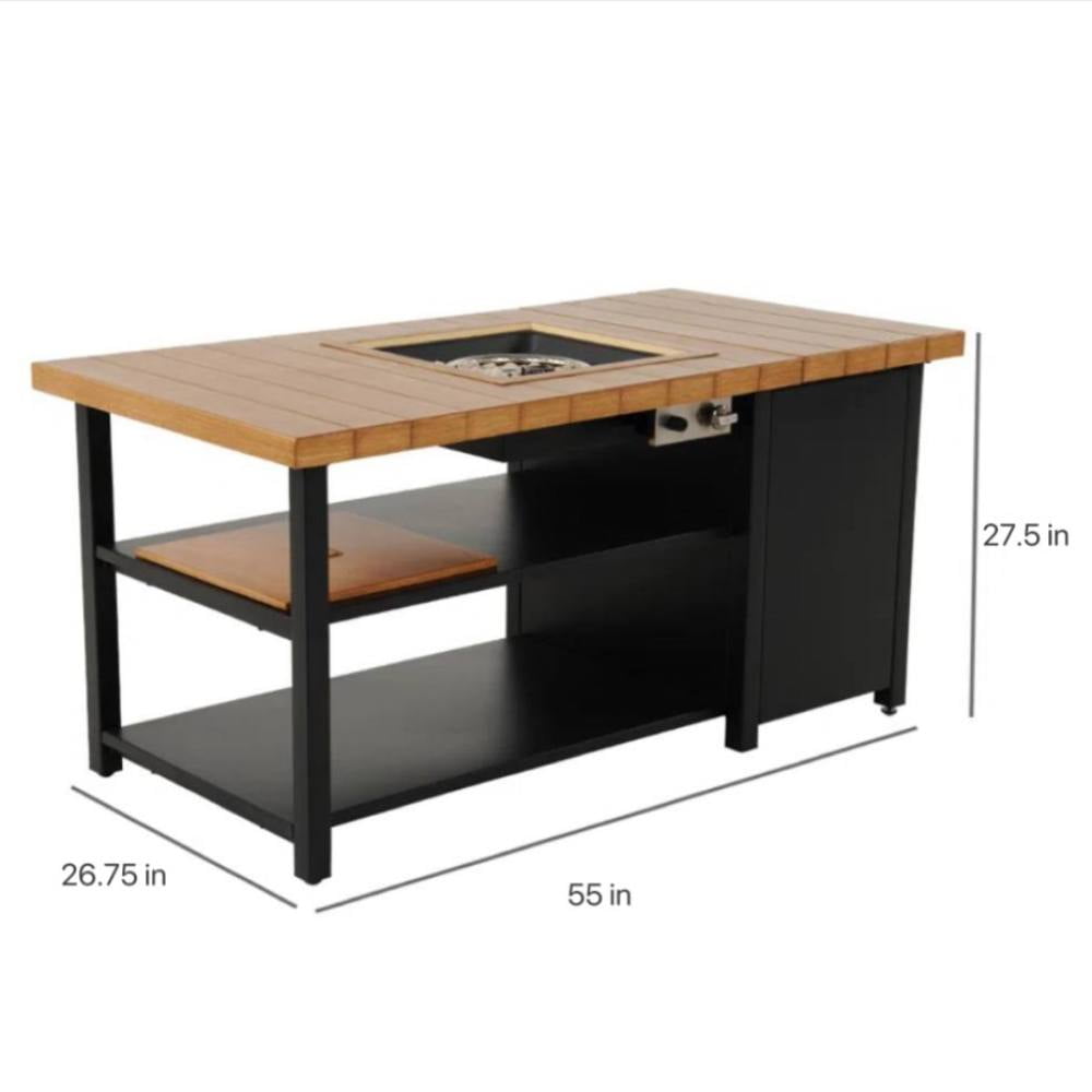 Grand Patio 55''Outdoor Gas Fire Pit Table, 40000 BTU Patio Propane Fire Pit with 2 Tier Shelves