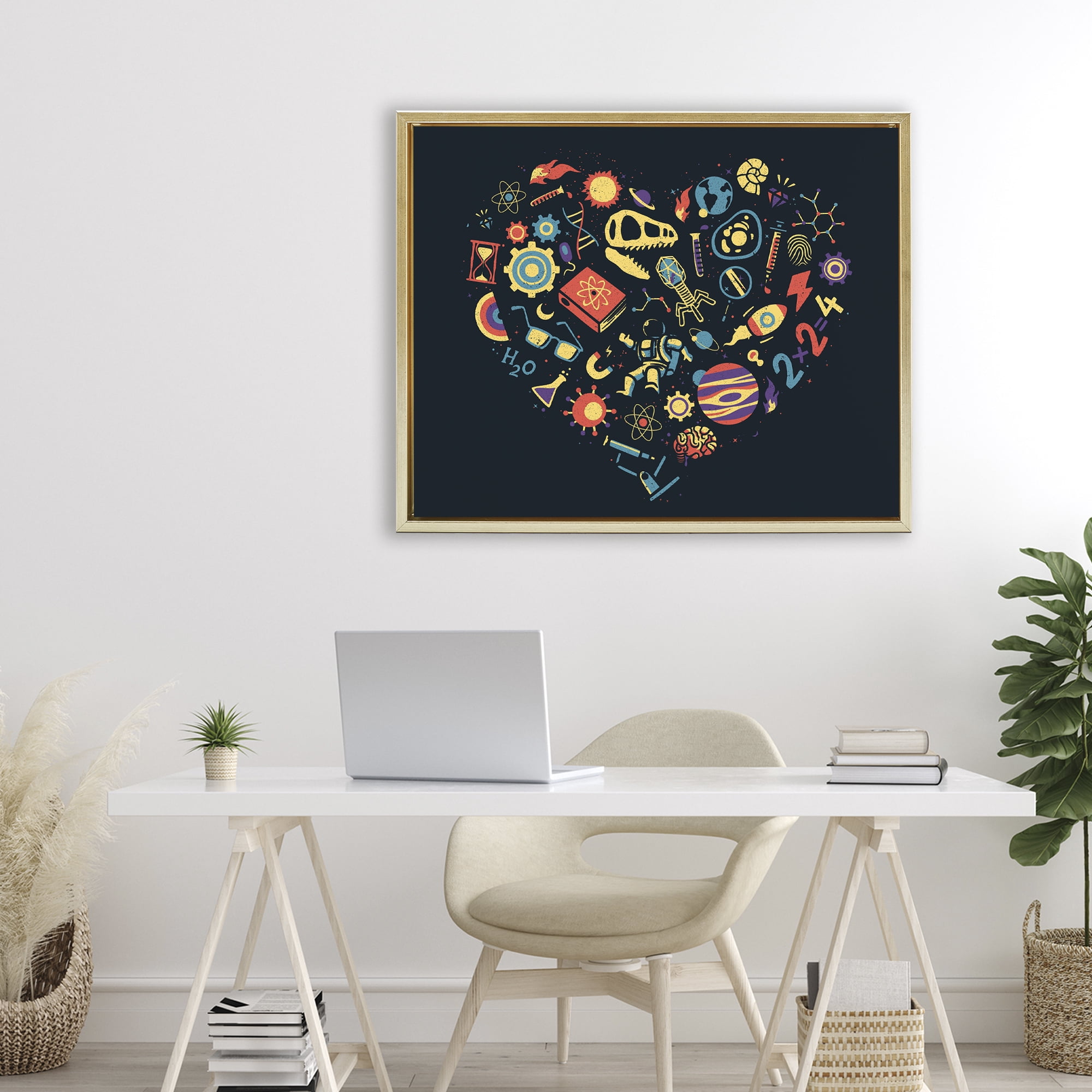 Stupell Industries Retro Science Heart Gold Framed Floater Canvas Wall Art, design by Tobe Fonseca