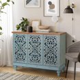thumbnail image 4 of Alpha Joy  Retro 3-Door Hollow-Carved Sideboard Accent Cabinet Storage Sideboard Buffet Accent Cabinet for Living Room, Dining Room，Kitchen, Green, 4 of 11