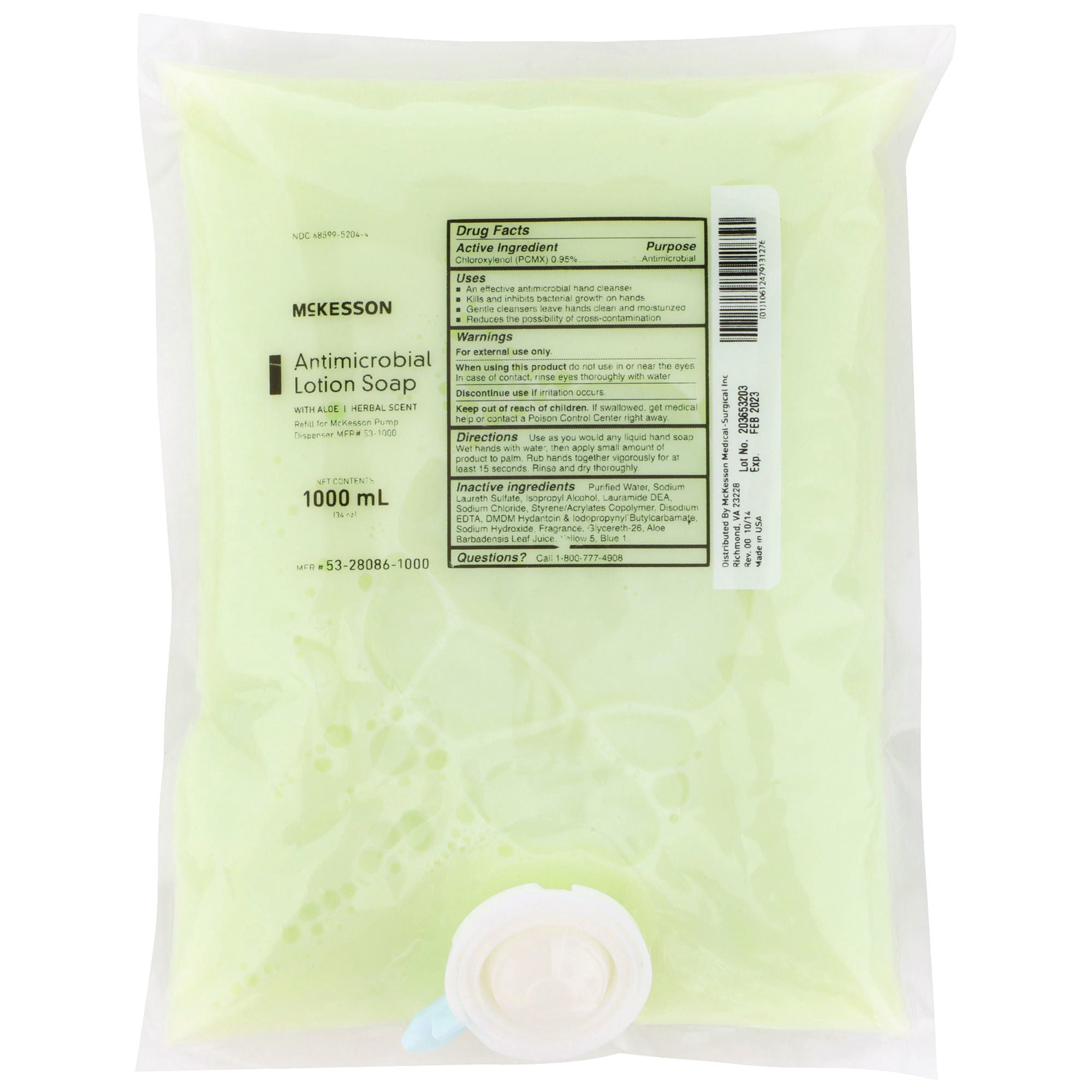 McKesson Antimicrobial Lotion Hand Soap with Aloe - Herbal Scent, 1000 mL, 10 Ct