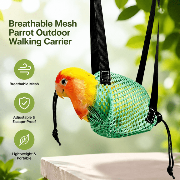 Breathable Mesh Parrot Outdoor Walking Carrier Bag, Adjustable Escape-Proof Bird Travel Handbag, Lightweight Summer Portable Bird Carry Pouch for Small Parakeets, Lovebirds, Cockatiels