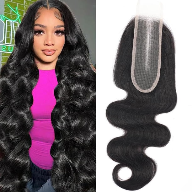 2x6 HD Transparente Skinlike Cabello humano Cierre de encaje Onda del cuerpo 12 pulgadas brasileño Cierre 2x6 Cabello humano virgen Kim K Cierre de parte media Onda del cuerpo Negro natural Sin pega