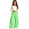 thumbnail image 6 of CPNG Girls Curved Barrel Sweatpants Solid Color Wide Leg Elastic High Waist Casual Pants Loose Street Style Jogger Pants, 6 of 9