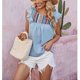thumbnail image 3 of Tops con mangas con volantes para mujer Tops suaves con cuello redondo a la moda para citas en la vida diaria azul L, 3 of 8
