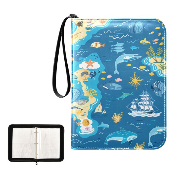 Trading Card Binder Album 400 Pockets 50 Removable 4-Pocket Pages Waterproof Sea Islands Fish Ship