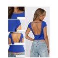 thumbnail image 3 of Uootdi T Shirts for Women Short Sleeve Open Back Solid Casual Tops Summer Street Style Stretchy Slim Fit Tees Gift, 3 of 8