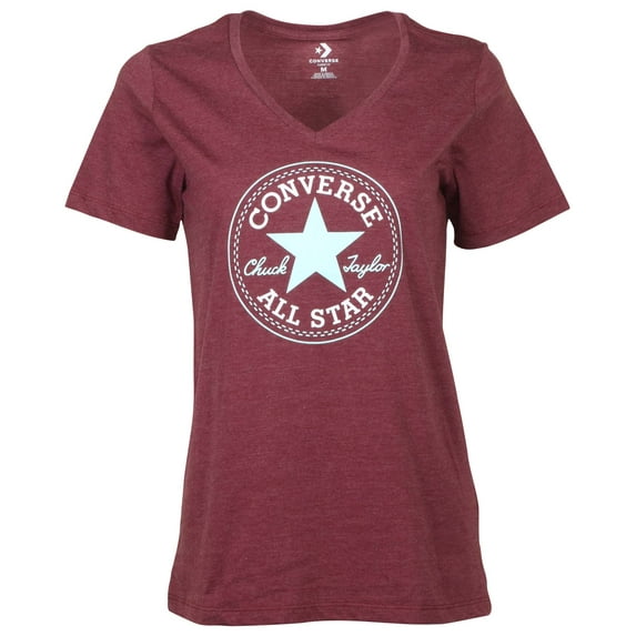 Converse Women's Chuck Taylor Core Patch V-Neck T-Shirt-Heather Burgundy-Medium