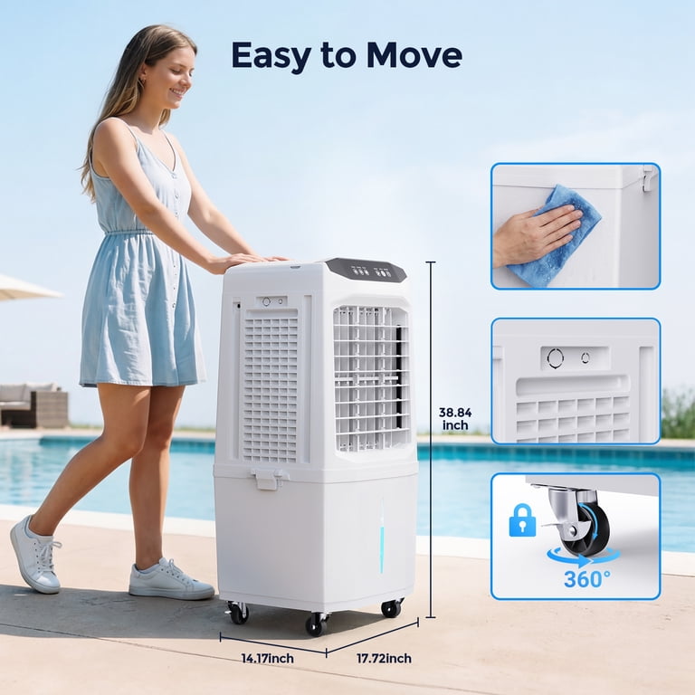 Evaporative Air Cooler,1500 CFM Portable Air Cooler Fan with 4 Ice