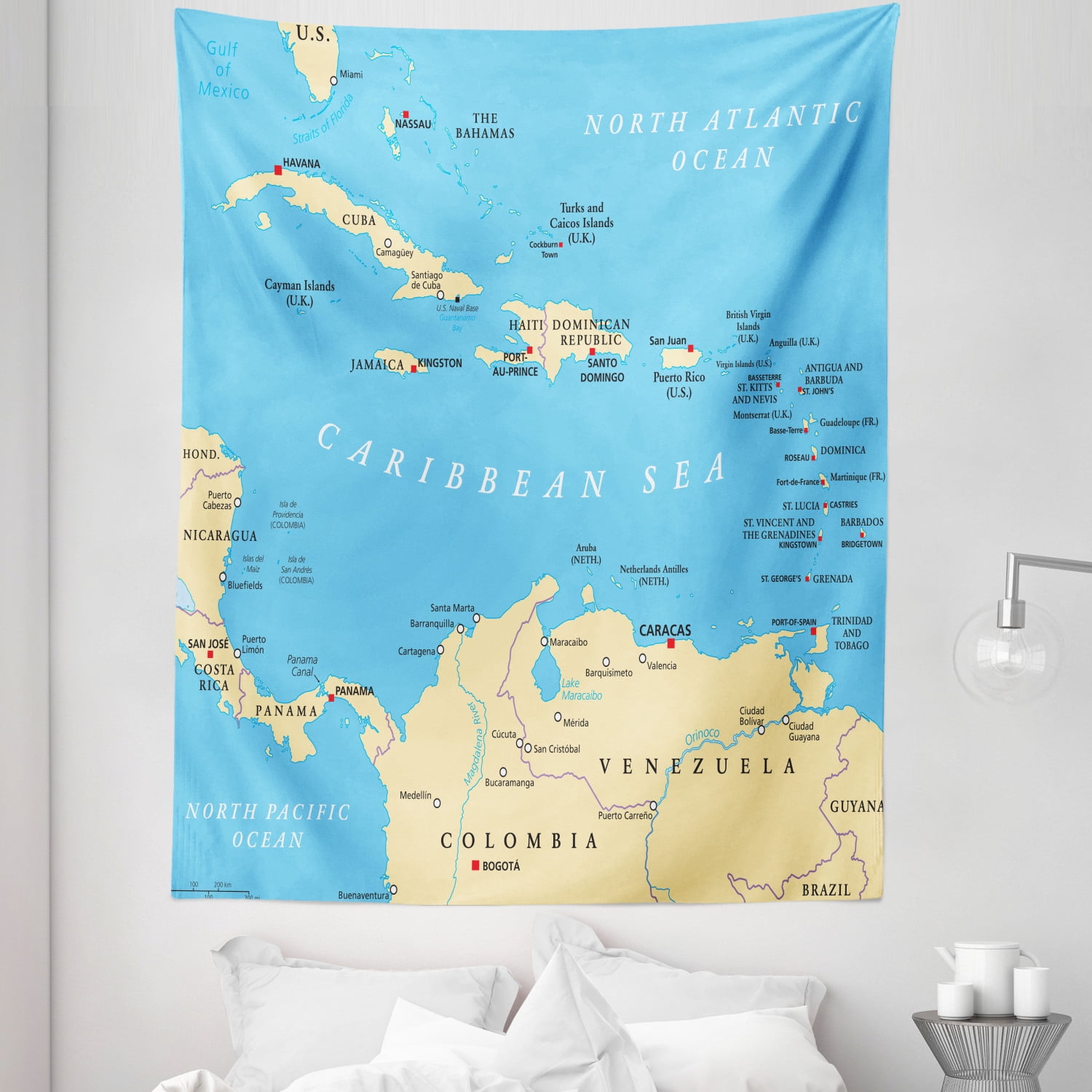 Travel Tapestry, Caribbean Political Map Capitals National Borders 