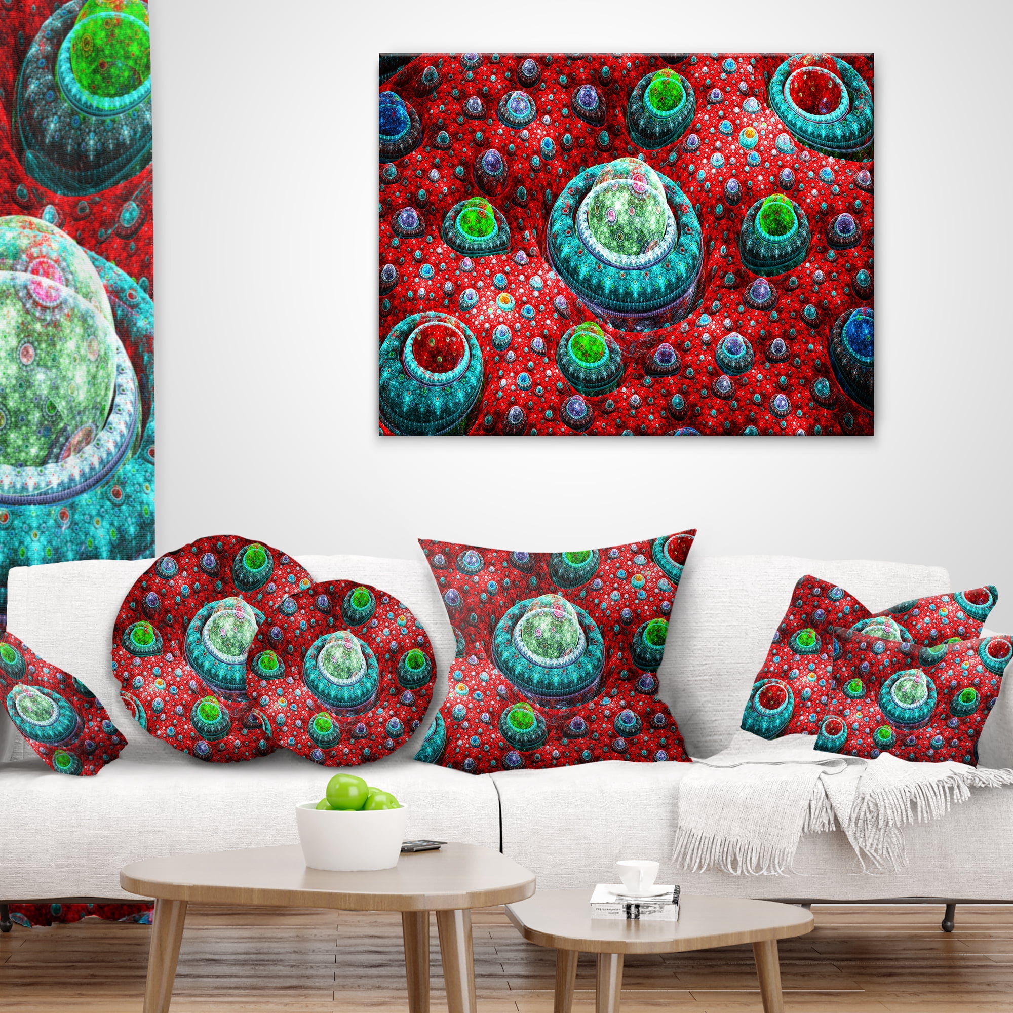 Designart Red Fractal Exotic Planet - Abstract Throw Pillow - 18x18