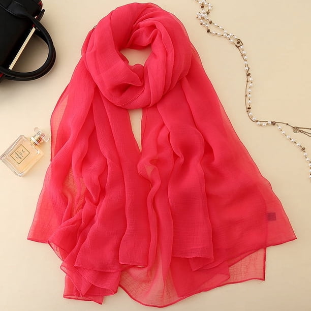 Nvzi Bufanda elegante personalizada, nueva bufanda de gasa de color sólido, bufanda arrugada, bufanda de playa, bufanda larga tipo chal (rojo claro)