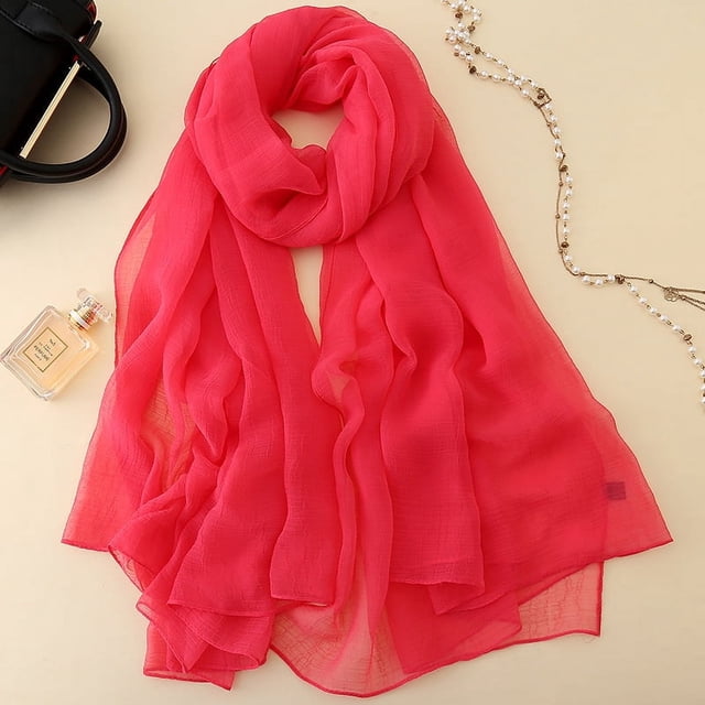 Nvzi Bufanda elegante personalizada, nueva bufanda de gasa de color sólido, bufanda arrugada, bufanda de playa, bufanda larga tipo chal (rojo claro)