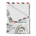 thumbnail image 2 of Vintage Soft Flannel Fleece Throw Blanket, Retro Post Stamps Postage Mail Paris Antique Design Vocation Traveling, Cozy Plush for Indoor and Outdoor Use, 70" x 90", Multicolor, by Ambesonne, 2 of 5