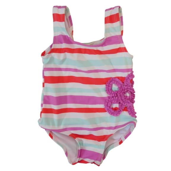 Infant Girls 1 Piece Swimming Suit Purple & Blue Stripe Butterfly Swimwear 12m