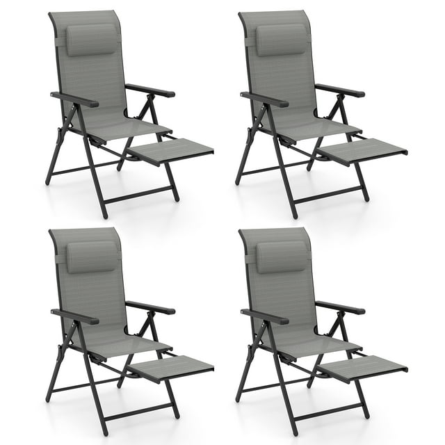 Gymax Folding Patio Chairs Set of 4 Lounge Chairs w/ 10-Level Adjustable Backrests