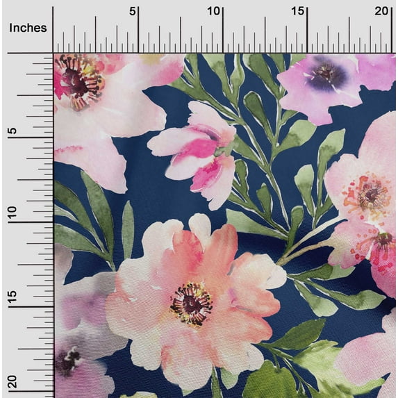 oneOone Cotton Poplin Fabric Watercolor Leaves & Peony Floral_Printed Fabric 1 Yard 56 Inch Wide