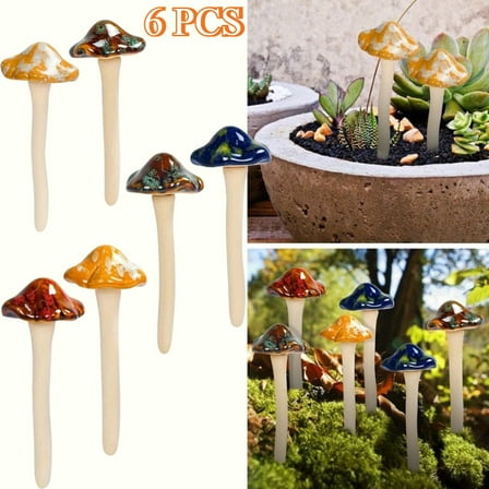 Ceramic Garden Decor Mushrooms, Fairy Garden Ornaments for Outdoor Yard Decoration, Lawn Statues for Flowerpot Plants and Potting Sheds