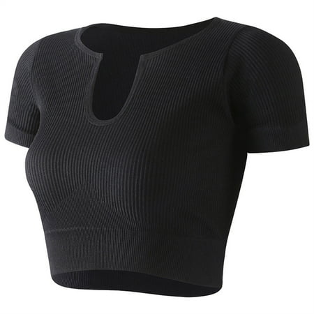 MIUOWANP Women s Short sleeved Casual Gathering Yoga Tank Top without Steel Rings Fitness Top Tank Top Sports Bra Provides High Support for Women