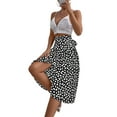 thumbnail image 4 of Franhais Women Midi Skirt, Printed High Waist Ruffle Hem Irregular Loose Tie-Up Skirts, Ladies Below-Knee Split Bottoms, 4 of 8