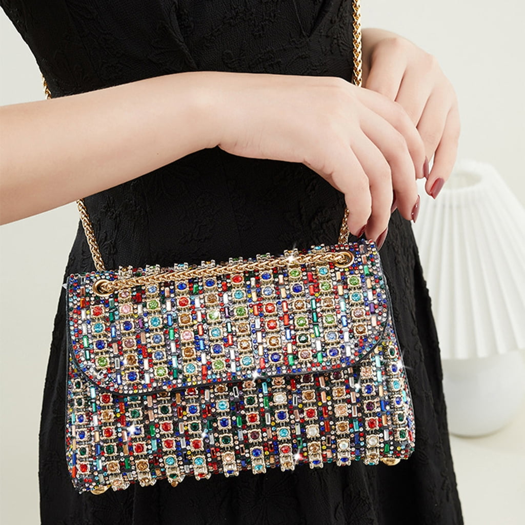 FENOHREFE Shoulder Bags Crossbody Bag Purses Handbag Crystals Rhinestones Evening Bag for Women Handbag Clutch Purse with Chain