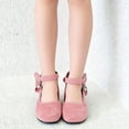 thumbnail image 6 of Mary Janes Shoes for Girls Elegant Suede Chunky Heel Flats with Bowknot Ankle Strap Casual Children Shoes Daily Gown (36,Pink), 6 of 6