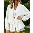 thumbnail image 6 of Stamzod Jackets for Women Stand Up Collar Ruffled Zip Up Sweatshirt Women Fall Fashion Casual Workout Sweatshirts with Pocket White S, 6 of 7
