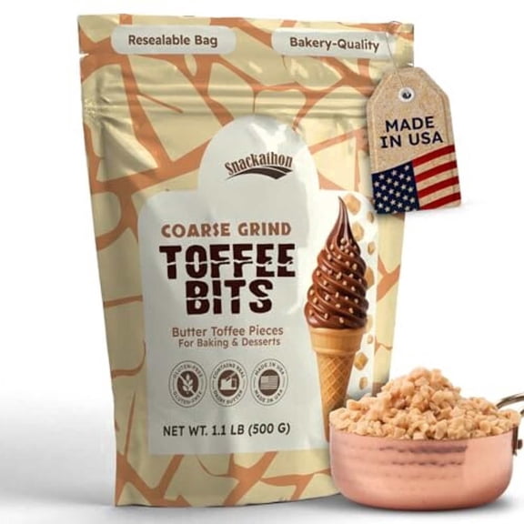 Snackathon Toffee Bits, Coarse Grind, 1.1 LB Bulk Resealable Bag, Sweet & Crunchy Butter Toffee Pieces for Ice Cream Topping, Baking & Desserts, Made in USA