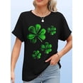 thumbnail image 1 of Women's St. Patrick's Day Clover Print T-Shirt - Casual Black Long Sleeve Top, Comfortable Round NecCamisetas de verano para mujer, manga corta, cuello redondo, casual, lindo, con gráficos, camisetas, 1 of 8