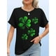 thumbnail image 1 of Women's St. Patrick's Day Clover Print T-Shirt - Casual Black Long Sleeve Top, Comfortable Round Neck with Vibrant Green Shamrock Design, Ideal for Spring & Fall Celebrations, 1 of 4