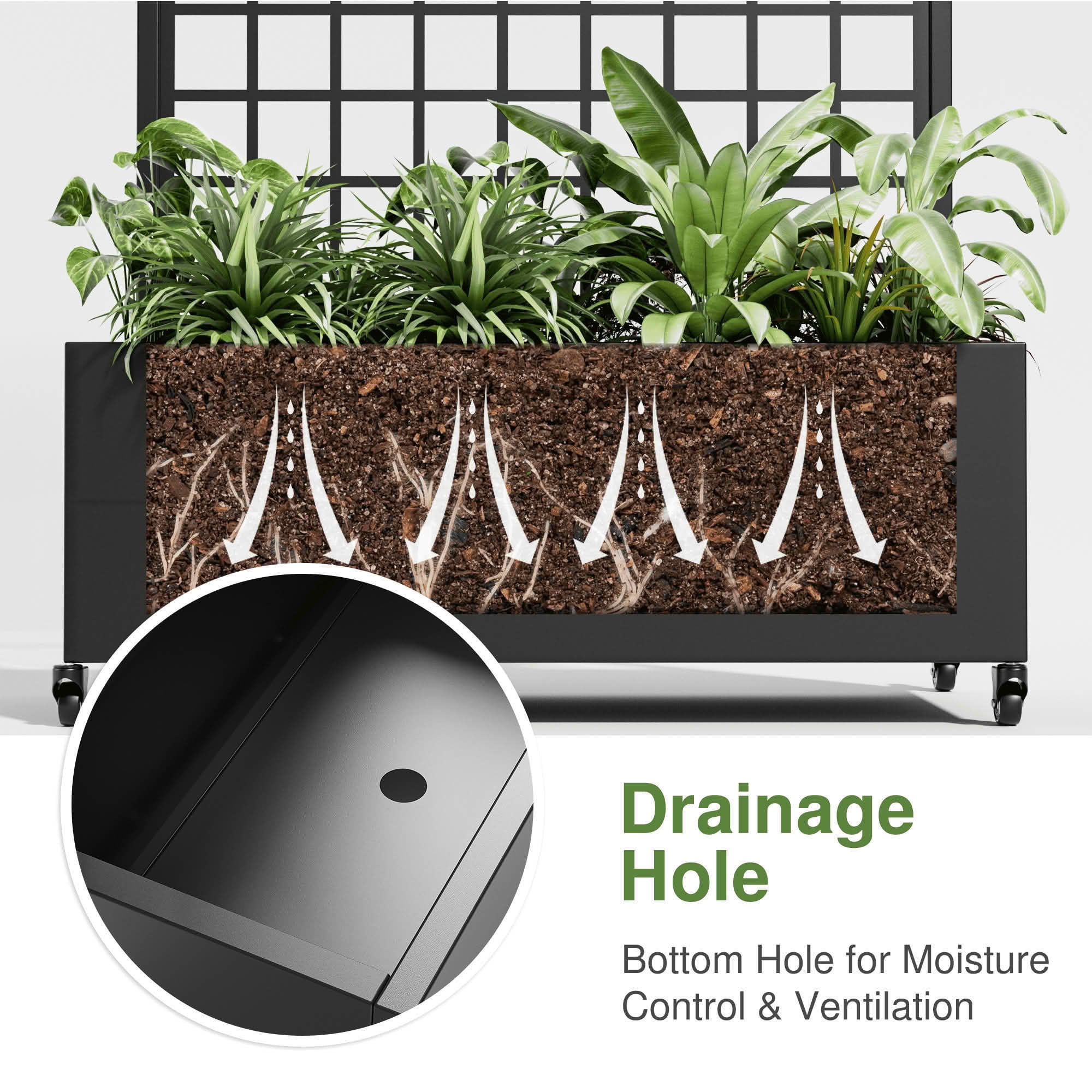 MAYEERTY 72x35x16 Inch Black Metal Rectangular Planter Box with Trellis, 5 Piece Set for Outdoor Garden & Patio