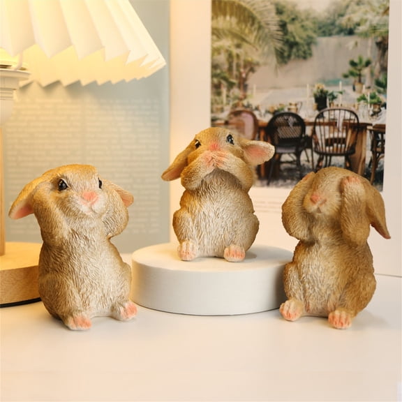 3PC Rabbit Outdoor Garden Statues,3.15×2.76in Synthetic Resin Three Animals Figurines Sculptures Decorative Ornaments for Gardens Flower Pots Courtyards Lawn Ornaments Outside Patio Art Yard Decor